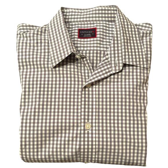 Untuckit Men's Gray & White Checked Point Collar Button Down XL Shirt - Picture 1 of 6